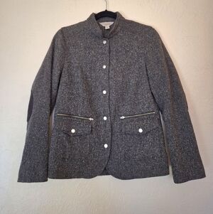 LL Bean Herringbone Tweed Charcoal Gray Wool Silk Blend Women's Jacket Sz S